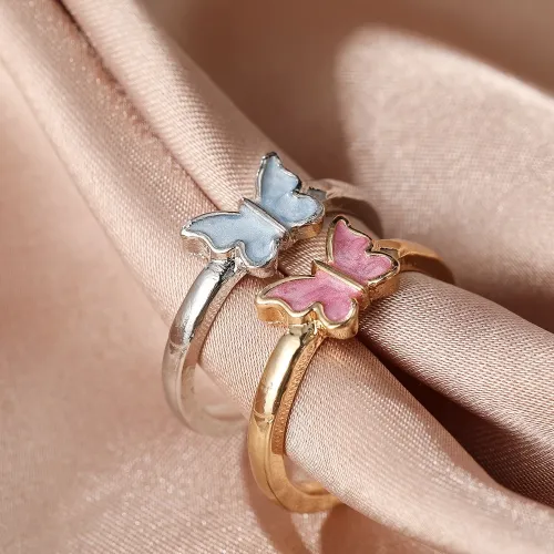 2 pc Butterfly Design Adjustable Finger Rings
